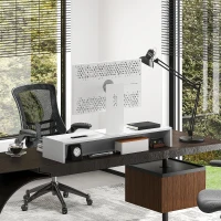 HOMCOM Rehausseur écran PC bureau support d'écran d'ordinateur de 100 cm support moniteur avec deux compartiments, blanc(m-9)