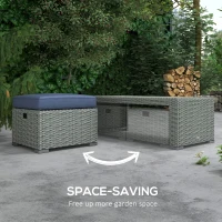 Outsunny Six-piece Outdoor Rattan Dining Set, Outdoor Sofa Set with Reclining Armchairs and Mental Frame, Blue(m-5)