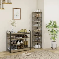 HOMCOM Meuble à chaussures 4 niveaux, meuble de rangement 11 paires de chaussures cadre en métal - 70l x 30P x 65H cm noir(m-7)