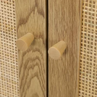 HOMCOM Buffet Wohnzimmerschrank Stauraum mit Rattantüren und verstellbarem Regal, Naturholzoptik(m-4)