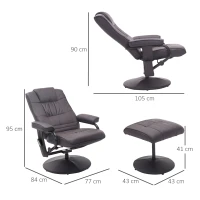 HOMCOM Massagesessel Relaxsessel, inkl. Fußhocker, 10 Vibrationspunkte, 1 Fernbedienung; 77 cm x 84 cm x 95 cm, Braun(m-3)