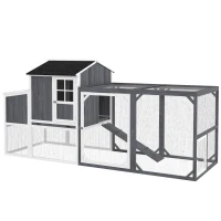 PawHut Poulailler avec Parc pour 3-4 Poules, Nichoir en 3 parties, 1,9 m² d'espace, Bois de sapin, Gris(m-1)