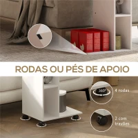 HOMCOM Mesa Auxiliar em Forma de C Mesa Auxiliar para Sofá com Rodas Compartimentos Abertos 40x30x69 cm Branco(m-7)