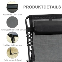 Outsunny Leżak składany z poduszką do opierania głowy, stalowa rama, siatkowy pokrowiec, nośność 120 kg, Czarny(m-5)