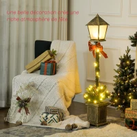 Outsunny Lampadaire de Noël lumineux LED de 1,25 m ornement décoration de Noël avec grappes de baies et nœud papillon(m-4)