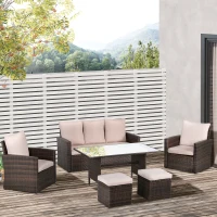 Outsunny Six-Piece Rattan Sofa Set, with Glass-Top Table - Mixed Brown(m-2)
