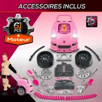 HOMCOM Camion mécano 2 en 1 jouet bricolage enfant jeu d'imitation mécanicien nombreux qccessoires total de 61 pièces rose(m-5)