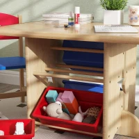 AIYAPLAY Kindertisch mit 2 Stühlen, 3-teiliges Set aus Holz mit 4 Aufbewahrungsboxen Naturholz(m-5)