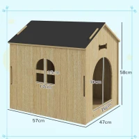 PawHut Niche pour chien intérieur maison chien intérieur en bois avec motifs d'os creux fenêtre 47 x 57 x 58 cm chêne(m-3)