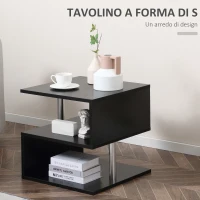 HOMCOM Tavolino Basso Da Salotto, Tavolino da Salotto Bianco, Design Moderno, Superficie Ampia, Due Ripiani, Forma S, in Legno e Ferro, 50 x 50 x 50cm, Nero(m-4)