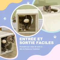 PawHut Tunnel pour chat intérieur jouets pour chats avec balle suspendue entrées multiples en sisal 98 x 30 x 30 cm crème(m-6)