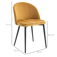 HOMCOM Pack de 2 Sillas de Comedor Tapizadas en Terciopelo con Respaldo Acolchados Patas de Metal Carga 90 kg 49x50x77 cm Camel(m-3)