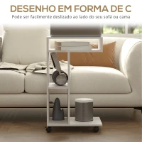 HOMCOM Mesa Auxiliar em Forma de C Mesa Auxiliar para Sofá com Rodas Compartimentos Abertos 40x30x69 cm Branco(m-5)