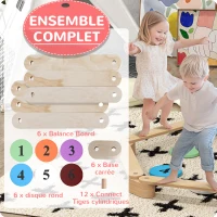 AIYAPLAY Poutre d'équilibre en bois pour enfants parcours de motricité modulable 6 pièces pour intérieur et extérieur naturel(m-7)