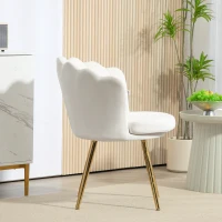 HOMCOM Shell chair vanity chair velvet salon chair with golden metal legs cream(m-7)