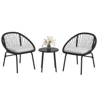 Outsunny Gartenmöbel-Set für 2 Personen mit weichen Sitzkissen aus geflochtener Schnur und Epoxidstahl(m-6)