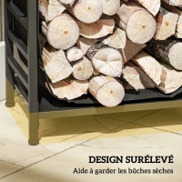 Outsunny Porte-bûches, range-bûches, avec transporteur amovible, intérieure, 49l x 34P x 44H cm, métal, noir(m-4)