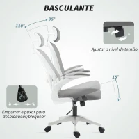 HOMCOM Cadeira de Escritório Giratória com Altura Ajustável Apoio para a Cabeça e Suporte Lombar Ajustáveis 58x63x115-125 cm Cinza(m-9)