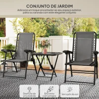 Outsunny Conjunto de Mesa e Cadeiras de Jardim Móveis de Exterior Dobrável com Estrutura de Aço e Suporte para Copos Cinza Escuro(m-4)
