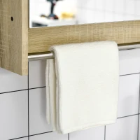 kleankin Meuble salle de bain avec miroir, armoire murale avec porte-serviettes, 3 niches, placard et étagère réglable, naturel(m-8)