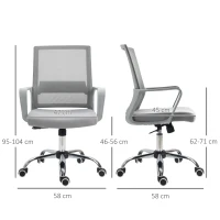Vinsetto Ergonomic Desk Chair Mesh Office Chair with Adjustable Height Armrest and 360° Swivel Castor Wheels Grey(m-3)