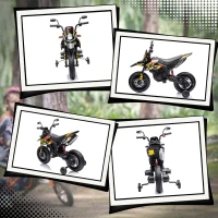 AIYAPLAY Motocyclette pour enfants 12V avec stabilisateurs, lumières LED, musique, USB, motocyclette électrique pour garçons et filles, Jaune(m-4)