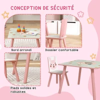 ZONEKIZ Ensemble table et chaises pour enfants, table pour enfant avec 2 chaises, motif animaux pour chambre à coucher rose(m-5)