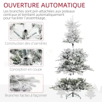 HOMCOM Sapin de Noël artificiel 180 cm arbre de Noël lumineux floqué enneigé avec lumière LED blanc chaud et 1321 pointes(m-7)