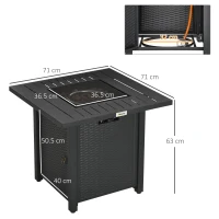 Outsunny Rattan-style Propane Gas Fire Pit Table with 40,000 BTU Burner, Square Smokeless Firepit Patio Heater with Thermocouple, Lava Rocks, Waterproof Cover, Spark Guard and Lid, Black(m-3)
