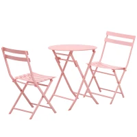 Outsunny Ensemble de meubles de jardin pour 2 personnes Ensemble de table basse Bistrot avec 2 chaises pour cour et jardin pliable Rose(m-1)