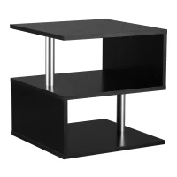 HOMCOM Tavolino Basso Da Salotto, Tavolino da Salotto Bianco, Design Moderno, Superficie Ampia, Due Ripiani, Forma S, in Legno e Ferro, 50 x 50 x 50cm, Nero(m-1)