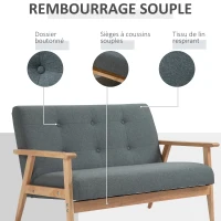 HOMCOM Canapé 2 places style scandinave avec accoudoirs, pieds en bois, 115l x 66,5P x 73H cm, gris(m-4)