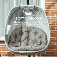 Outsunny Hanging Egg Chair Outdoor Indoor Garden Swing Chair with Folding Basket, Garden Hanging Chair with Stand, Thickened Cushion, Cup Holder for Patio, Balcony, Sand Brown(m-4)