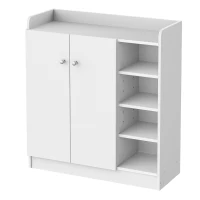 HOMCOM Meuble à chaussures, commode à chaussures, étagère à chaussures, 4 étagères, 1 placard, 83 cm x 30 cm x 90 cm, Blanc(m-1)