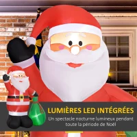 Outsunny Père de Noël gonflable de 180 cm avec lumières LED, matériel fixation et souffleur, intérieur et extérieur(m-4)