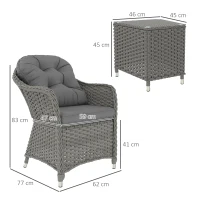 Outsunny Three-Piece Super Padded Rattan Set - Light Grey(m-3)