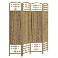 HOMCOM Biombo Separador de Ambientes de 4 Paneles Plegable de Cuerda de Papel 160x170cm Decoración para Dormitorio Natural(m-1)