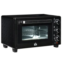 HOMCOM Minibackofen, 21 L Toasterofen mit 1 Drahtgestell und 1 Backblech, 3 Kochmodi, 100 °C-230 °C, Edelstahl, Glas, Schwarz(m-1)