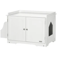 PawHut Maison de toilette pour chat design meuble cache litière 2 en 1 table d'appoint 2 portes avec cloison amovible blanc(m-1)