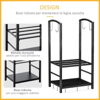 Outsunny Portalegna da Interno ed Esterno in Metallo a 2 Ripiani, Porta Legna per Interni, Paletta, Scopa, Attizzatoio e Pinza, 40x30x74.5 cm, Nero(m-7)