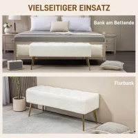 HOMCOM Polsterbank, Knopfheftung, Lammwoll-Optik, vergoldete Beine, bis 120kg, 112x41x46cm, Creme(m-6)