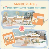 AIYAPLAY Ensemble table et 2 chaises enfant design scandinave motif oreille de lapin bois pin blanc(m-6)