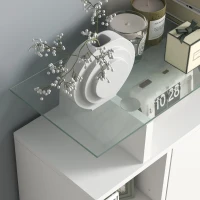 HOMCOM Schuhschrank mit 2 kippbaren Schubladen für 12 Paare, Glasplatte und verstellbare Regale, 89 x 25 x 92 cm, weiß(m-5)