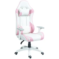 HOMCOM Chaise de jeu, design Racing, inclinable, réglable en hauteur, Simili cuir, 67L x 60P x 120-128H cm, Rose/Blanc(m-6)