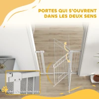 PawHut Haustierschutzzaun, verstellbare Breite 76-102 cm, extra breites Gitter mit Katzentür, Weiß(m-4)