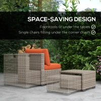 Outsunny Eight-Piece Rattan Garden Set, with Contrast Cushions - Orange/Grey(m-6)