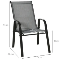 Outsunny Conjunto de 4 Cadeiras de Jardim Empilháveis Cadeiras de Refeição de Exterior com Tecido Respirável 54x75,5x95 cm Cinza(m-3)