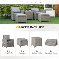 Outsunny 5 Pieces Outdoor PE Rattan Garden Furniture with Cushions, Patio Lounge Adjustable Backrest Chairs, Footstools and Cooler Bar Coffee Table & Cover, Grey(m-4)