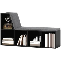 HOMCOM Bücherregal Bank 2 in 1 mit 5 Aufbewahrungsfächern und 2 Kissen 108 x 30 x 60 cm Schwarz Grau(m-1)