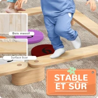 AIYAPLAY Poutre d'équilibre en bois pour enfants parcours de motricité modulable 6 pièces pour intérieur et extérieur naturel(m-6)
